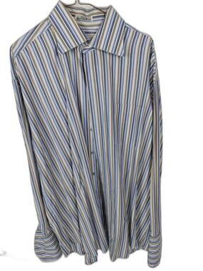 Italo Mondo Tall 18 French Cuff Dress Shirt Blue Stripe 100% Cotton XLT